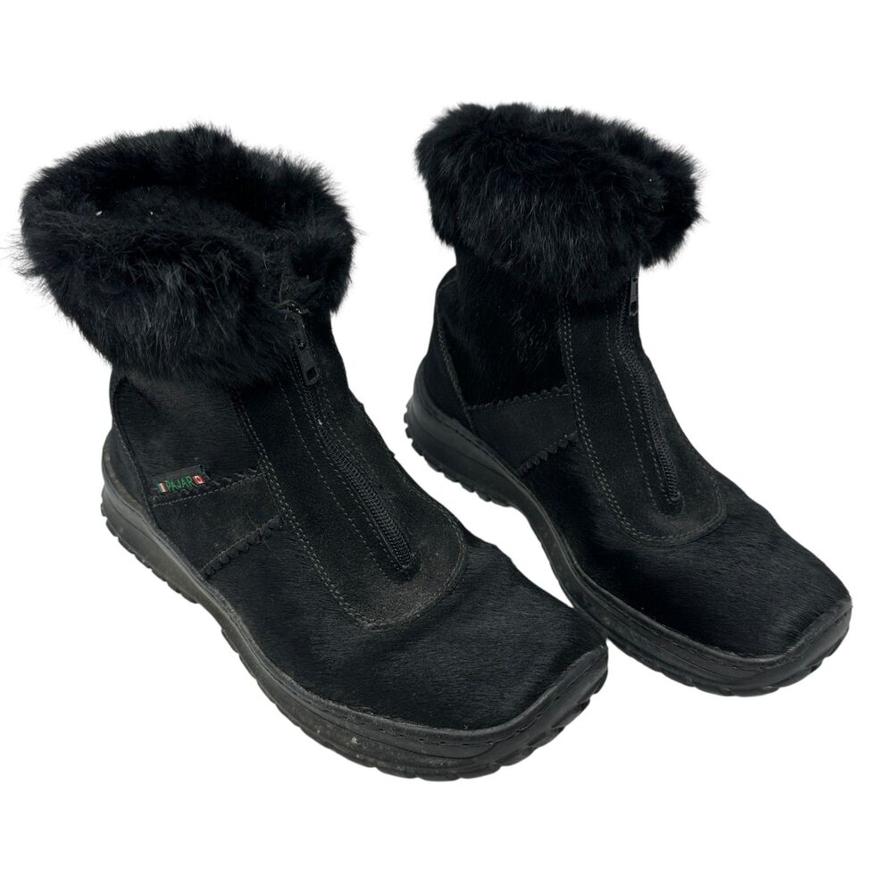 Pujar Canada Black Goat Fur Zip Up Shearling + Fur Lined Short Snow Boots 41(10)